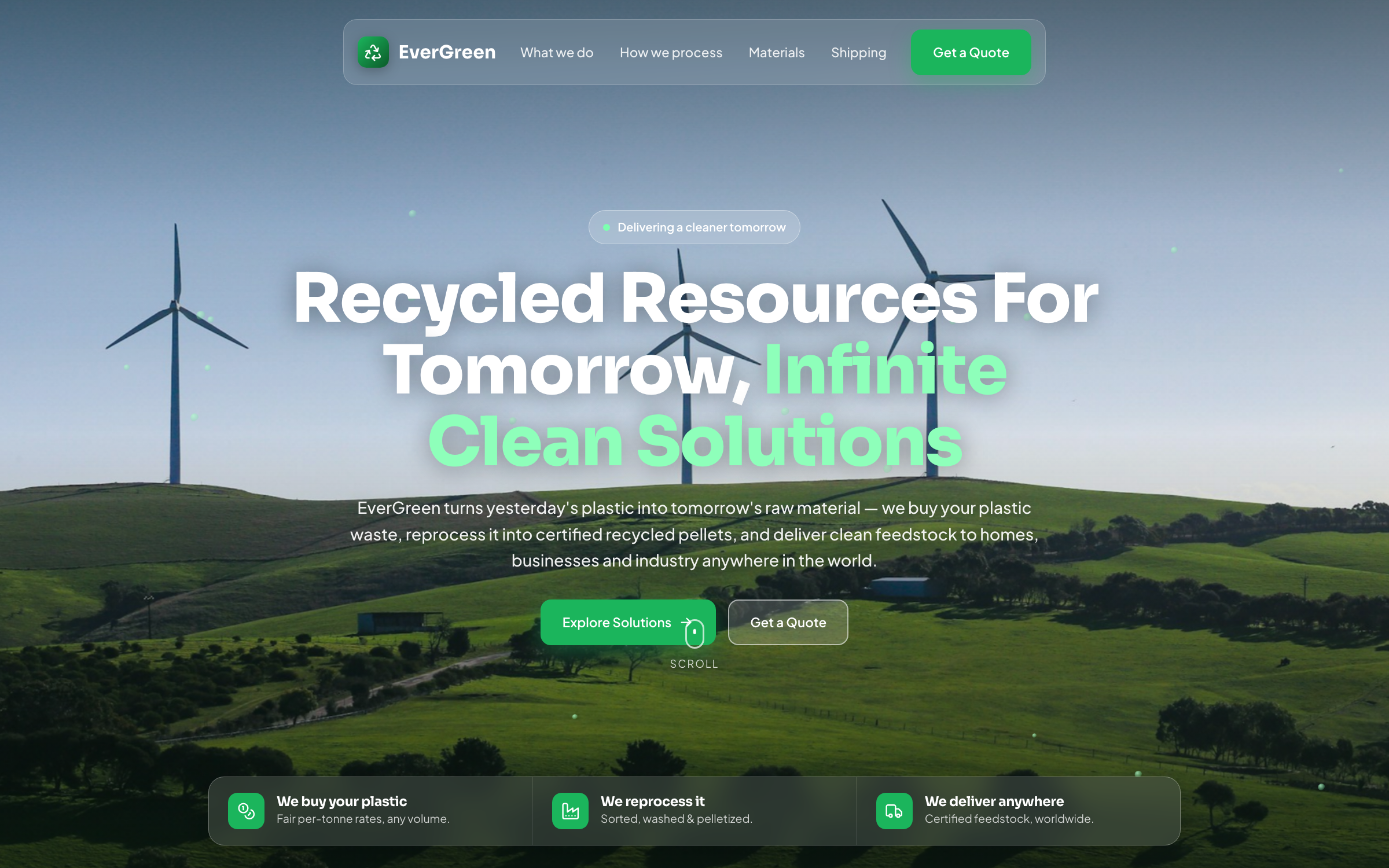 EverGreen sustainability and recycling brand website with an immersive hero, by Syncova